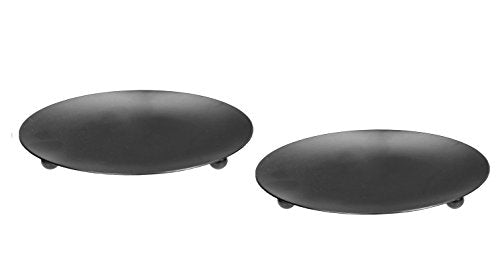 Hosley Set of 2 Black Iron Pillar Candle Holder Plates – 7-Inch Decorative Round Trays for Pillar Candles – Ideal for Weddings, Special Occasions, Home Décor, and Pedestal Displays