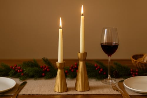 Taper Candle Holders Set of 2, Ceramic Candlestick Holder Home Decor Golden