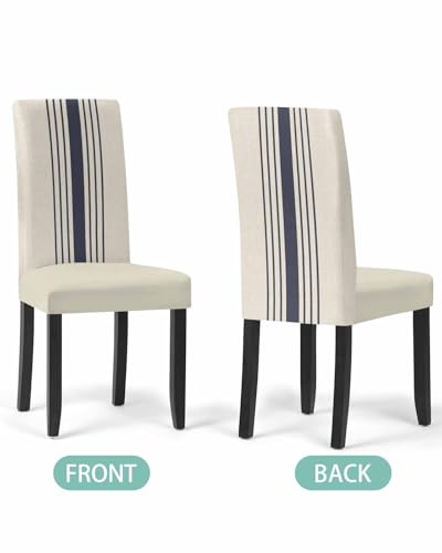 Savannan Chair Covers Set of 4, Modern Navy Blue White Stripe Removable Stretchable Parsons Chair Slipcovers Protector for Kitchen Dining Room Retro Linen Texture