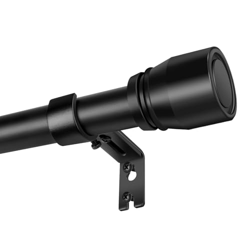 Hradecti 1' Diameter Curtain Rods, 30-144 Inch, Black, Iron, Matte Black Painted, Fit 30-142 Inch Windows, Heavy Duty, Adjustable, Window Treatment Single Rods