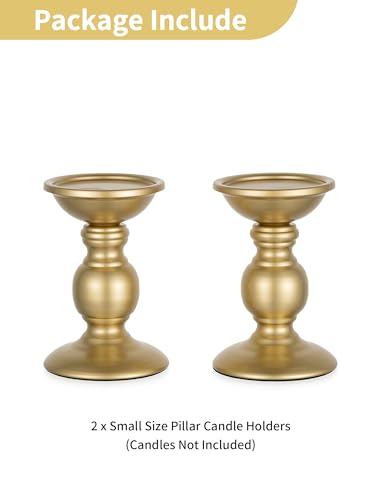 NUPTIO Gold Pillar Candle Holders: Brass Table Centerpiece for 3" Candles