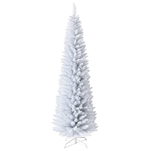 7FT White Pencil Christmas Tree, Artificial Christmas Tree w/Premium PVC Needles, Pine Tree w/Solid Metal Stand, Ideal for Home, Office, Shops, Holiday Decoration