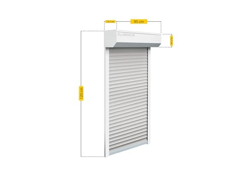 Schellenberg 39065 Stem Roller Shutter Set for Windows, Mini Roller Shutter System, 95 x 120 cm, White/Grey, External Roller Shutters 45° Aluminium Stem Box, with Guide Rails, PVC Roller Shutter