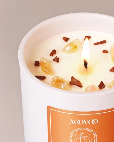 Pumpkin Scented Candles for Women - Aromatherapy Candle with Crystals Inside, 7oz Soy Candles for Home Scented, Christmas Birthday Gifts Candle for Women Mom