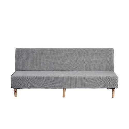 Armless Futon Cover, Armless Sofa Cover, Washable Futon Slip Cover with Elastic Bottom for Kids Pets-Light Grey