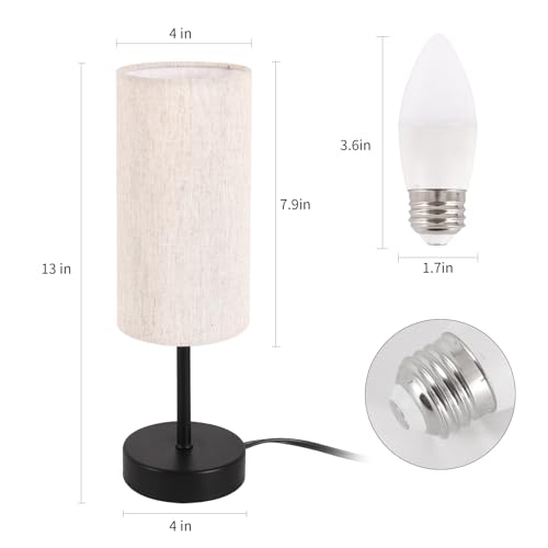 Small Table Lamp, Bedside Table Lamp for Bedroom, Lamp for Nightstand with Linen Fabric Shade, Minimalist Modern Desk Lamp for Living Room Office Dorm Kids Room