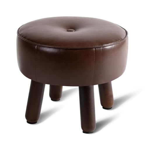 Small Foot Stool Ottoman, Round Pouf Foot Rest, Footstool, Faux Leather