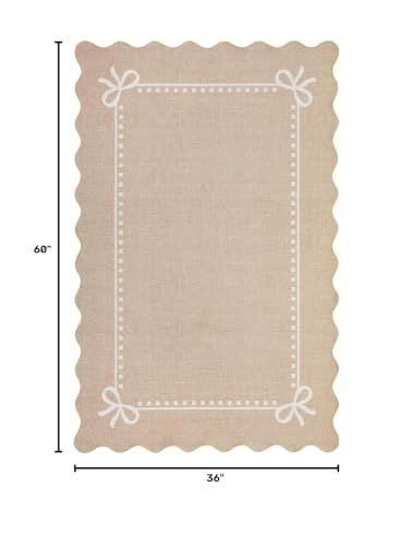 Garvee Scalloped Bow Rug Camel Washable Solid 3x5 Area Rugs for Living Room
