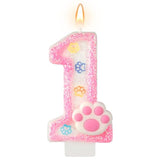 AKURIEEY Dog and Cat 1st Birthday Candle Pink Numbers 1 Candle Paw Cake Topper Cupcake Decorations for Pet Theme Party Decor Anniversary Celebrations Supplies