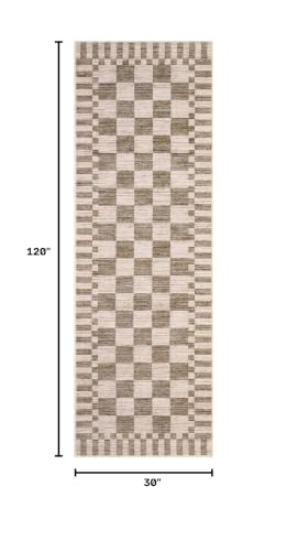 GarveeHome 2.5x10 Brown Checkered Kitchen Runner Rug for Hallway Non Slip