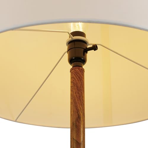 Globe Electric Novogratz x Globe Harrington 65" Floor Lamp, 2-Tone Faux Wood Base, White Fabric Shade, Socket Rotary Switch 67225