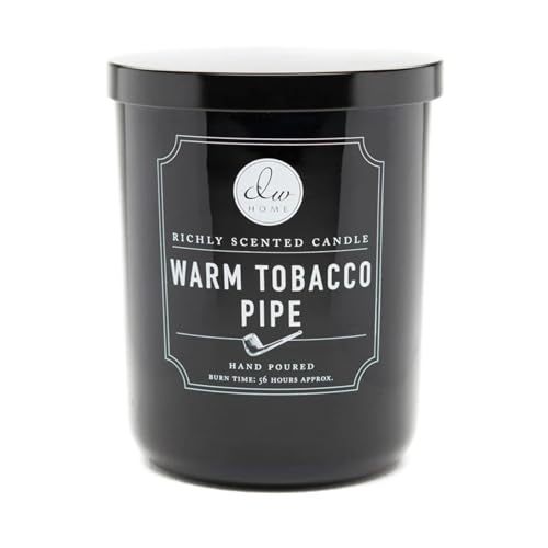 DW Home Warm Tobacco Pipe Scented Candles, 15 oz Large Double Wick Jar, Up to 56 Hour Burn Time, Strong Long Lasting Woodsy Fragrance, Gifts for Men & Women