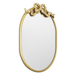 SANY DAYO HOME Wall Hanging 16″ x 12″ Gold Metal Framed Oval Mirror with Decorative Bow, Modern Farmhouse Real Glass Accent Mirror for Vanity, Bathroom, Entryway