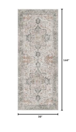 GENIMO 2'6"x14' Washable Runner Rug Non Slip for Hallway, Gray Beige