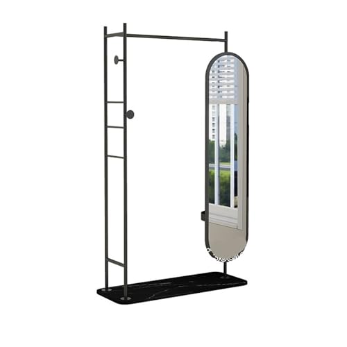 Decorative Marble Floor-Length Full-Length Mirror Coat Rack for Bedroom Multi-Functional Dressing for Living Room(Black)