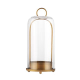 12" High Versatile Modern Metal Hurricane Lantern with Handmade Sturdy Glass Dome in Antique Brass for Pillar Candle & Plants, Industrial, Farmhouse, Shabby Chic (Brass, 5"x12")