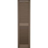 14 1/2"W x 45"H Lifetime Vinyl, TailorMade Cathedral Top Center Mullion, Open Louver Shutters, w/Shutter-Loks (Per Pair), 385 - French Roast