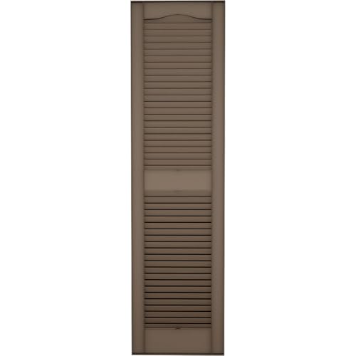 14 1/2"W x 44"H Lifetime Vinyl, TailorMade Cathedral Top Center Mullion, Open Louver Shutters, w/Shutter-Loks (Per Pair), 385 - French Roast