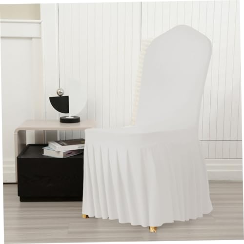 2PCS Dining Chair Slipcovers Stretch White Dorm Chair Cover with Skirt Washable Furniture Protector for Wedding Party Banquet, Stretch Covers