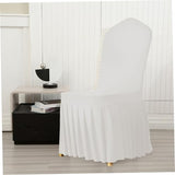 2PCS Dining Chair Slipcovers Stretch White Dorm Chair Cover with Skirt Washable Furniture Protector for Wedding Party Banquet, Stretch Covers