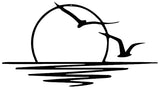 Benziso Sun Metal Wall Art Abstract Sunset with Seagulls Metal Wall Decor Minimalist Sunrise Line Art for Living Room Kitchen Bathroom Indoor Outdoor