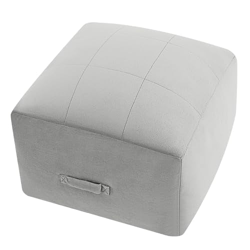 MeMoreCool Grid Square Pouf Ottoman Foot Rest 20x20x15 Inches, Light Grey