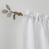 RYB HOME Brass Curtain Rod 1 Inch Diameter with Vivid Leaf Finials Telescoping Single Rod for Kitchen Living Room Bedroom Window Adjustable Length from 48 to 86 Inch, Antique Brass