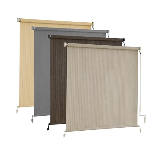 AOSKY Sun Shades Outdoor Patio - Cordless Outdoor Roller Shades for Porch, Roll Up Blinds Cloth for Pergola Balcony Backyard Windows, 96" W x 96" H, Sesame