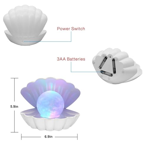 LKUA Shell Pearl Beach Themed Night Light, RGB 8 Colors Changing Mood Shell Pearl Lamps, Bedside LED Clamshell Portable Night Lights for Bar (White)