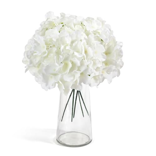 Auihiay 26 Pieces Hydrangea Artificial Flowers Silk Hydrangea Flowers Artificial Flowers Heads with Stems for Home Wedding Party Decorations (Ivory)