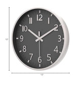 HZDHCLH Grey Wall Clock 12 Inch Silent Non Ticking Clock for Living Room Bedroom Kitchen Office Decor