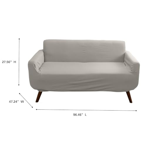 Home Details Stretch Pique Loveseat Slipcover Ivory Color | Furniture Protector | 2 Cushion Couch Cover
