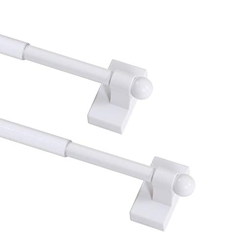 Magnetic Curtain Rods for Metal Doors Multi-Use Curtain Rods for Small Windows Cafe Sidelight and Iron Steel Places, 1/2 Inch Diameter, Tool Free (2 Pack, Adjust from 16 to 28 Inch, White)