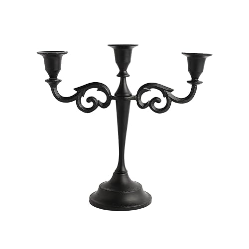 3-Arm Matte Black Metal Candelabra Halloween Centerpiece Taper Holder