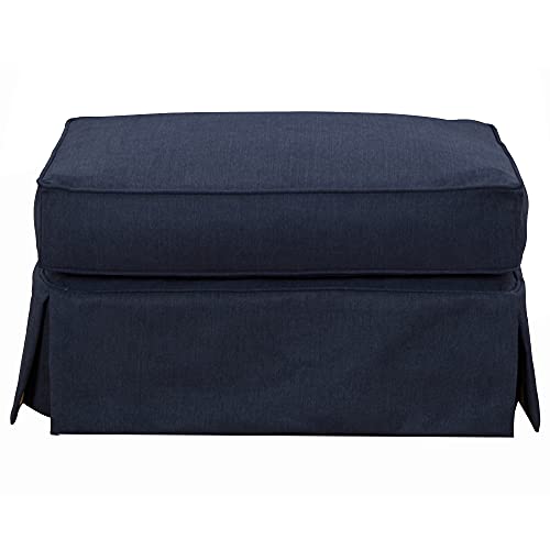 Sunset Trading Americana Slipcover Only for Rectangular Ottoman | Performance Fabric Washable Water-Resistant Stain-Proof | Living Room Sofa, Chair, Loveseat Footrest Cover | Navy Blue