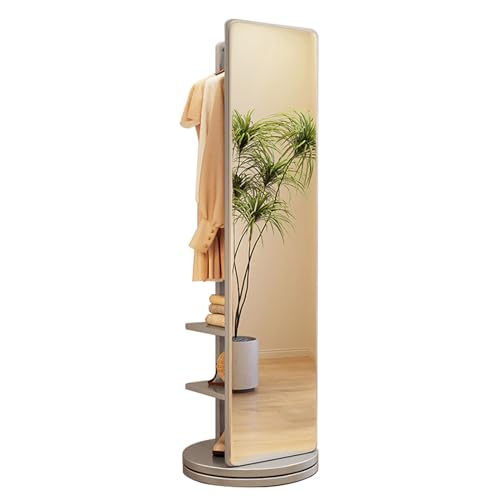 Wooden Full-Length Mirror with Coat Rack - Freestanding Floor Mirror, 360° Swivel Base, Multi-Functional Hook, Ideal for Living Rooms, Bedrooms, Apartments & Entryways