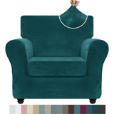 ZNSAYOTX Luxury Velvet Chair Slipcovers with Arms 2 Piece Stretch Chair Covers for Living Room Soft Armchair Slipcover Anti Slip Dog Pet Friendly Furniture Protector (Deep Teal),30"-47"(1 Cushion)