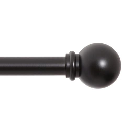 Kenney Chelsea Ball End Window Curtain Rod - Adjustable 28 to 48 Inches, Extendable Set, Black