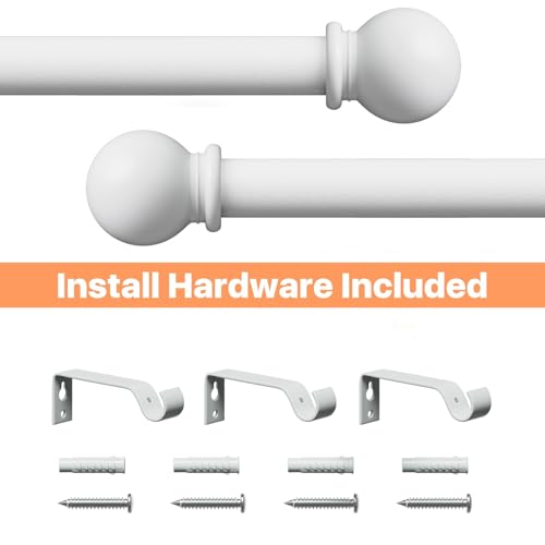 White Curtain Rods for Windows 28-48 inch, 2 Pack 5/8" Curtain Rod Set with Brackets, Splicing Adjustable Curtain Rod for Bedroom, Kitchen, Living Room, Matte White