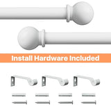 White Curtain Rods for Windows 28-48 inch, 2 Pack 5/8" Curtain Rod Set with Brackets, Splicing Adjustable Curtain Rod for Bedroom, Kitchen, Living Room, Matte White