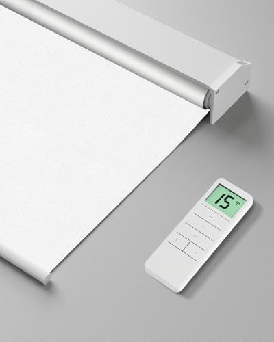 Tokblind Motorized Roller Shade with Remote Control, Blackout Electric Shade for Windows Compatible with Alexa Google via Hub, Rechargeable Smart Window Blind for Home Office (Pure White)