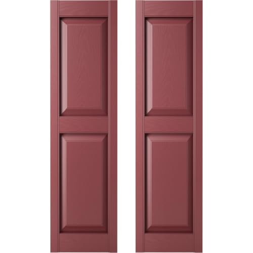 Builders Edge 14.75 in. W x 35 in. H Builders Edge, Standard Two Equal Panels, Raised Panel Shutters, Includes Matching Installation Spikes (Per Pair), 078 - Wineberry