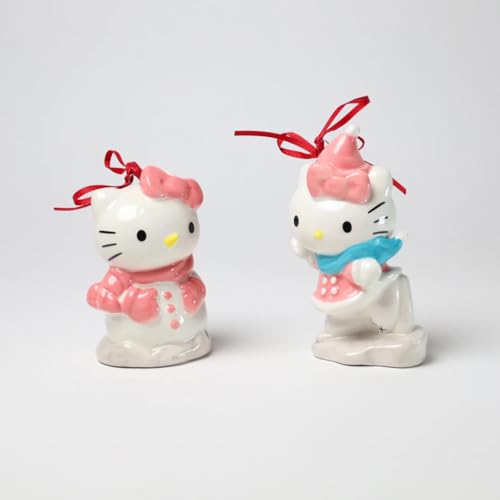 Blue Sky Clayworks Hello Kitty Winter Snow Play Ornament Set, Holiday Decorations, Set of 2, Ceramic, 24021