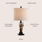 JONATHAN Y 20.5" Brown Rustic Antler Table Lamp for Bedroom Farmhouse Decor, Mini Faux Antler Desk Lamp with Gray Linen Shade, Lodge Cabin Nightstand Lamp, LED Bulb JYL1031A