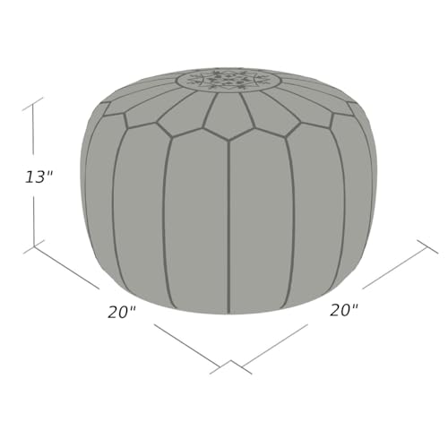 Stuffed Round Design Moroccan Leather Pouf Ottoman, Handmade, Pre-Filled, 100% Genuine Leather, 13” Height x 20” Diameter, Footstool & Living Room Décor (Black with White Stitches)