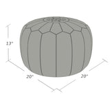 Stuffed Round Design Moroccan Leather Pouf Ottoman, Handmade, Pre-Filled, 100% Genuine Leather, 13” Height x 20” Diameter, Footstool & Living Room Décor (Black with White Stitches)