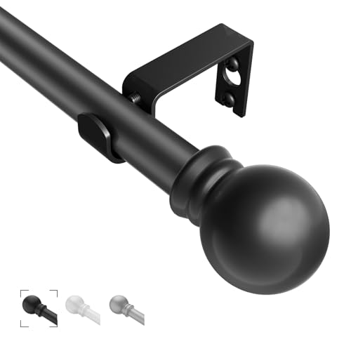 Black Curtain Rods for Windows 35"- 46", Decorative Drapery Rod Adjustable by Splicing, 5/8 inch Small Curtain Rod for Bedroom, Living Room, Kitchen and Outdoors
