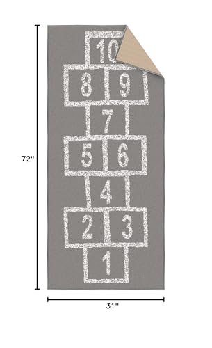 Ottomanson 2'7" x 6' Hopscotch Kids Rug - Play Mat for Playroom, Bedroom, Daycare & Classroom - Fun & Interactive Game Carpet - Durable and Non-Slip - Perfect for Learning & High-Traffic Areas, Gray