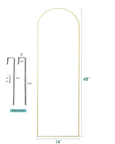 Full Length Mirror - 14'' x 48'' Arched Hanging/Leaning Mirror, Home Decor, Gold