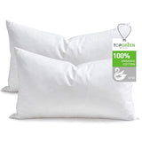 TOPGREEN Feathers Down Throw Pillow Inserts 12x20, Set of 2, 100% Organic Cotton Shell, Soft Decorative Lumbar Pillow Insert for Living Room Sofa, Couch, or Bed (White)